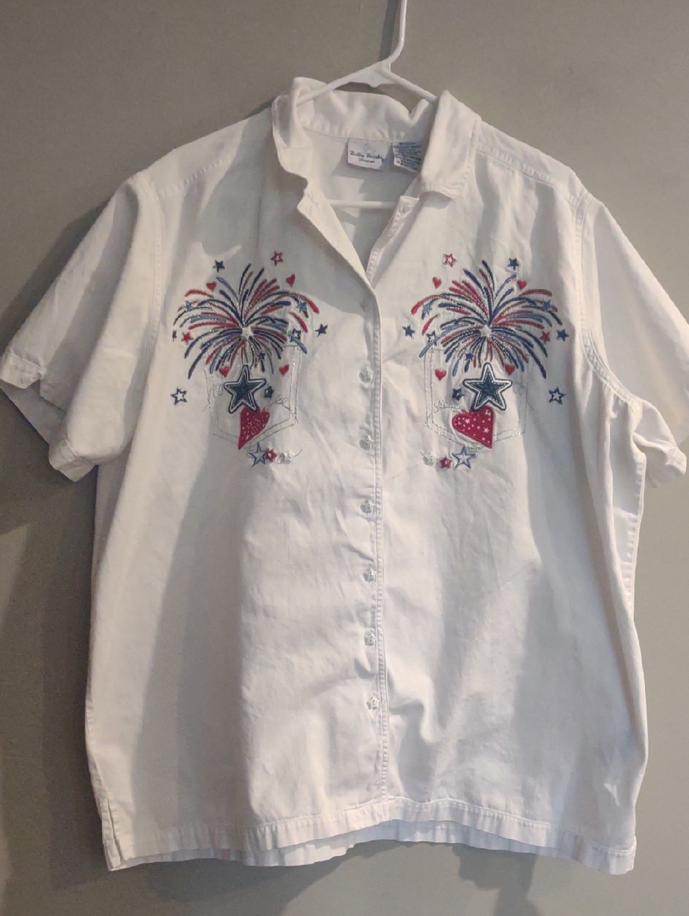 Vintage Bobbie Brooks Women's 22/24 White Short Sleeve Button Up Festive Top